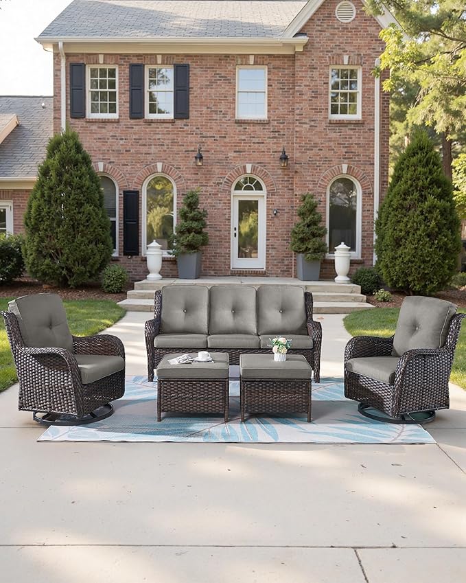 Pop 22x25/22x24 Outdoor Replacement Cushions - 1 Set High Back Deep Seat Patio Furniture Cushion for Rattan Dining Swivel Rocking Chairs Rattan Loveseat Couch Sectional Sofa - Grey/Button