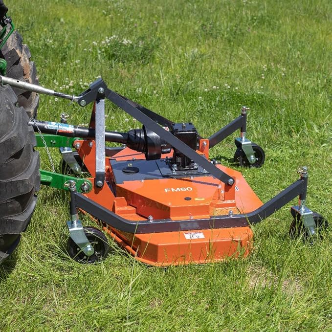 Titan Attachments 3 Point PTO Finish Mower, 48" Cutting Width, Cat 1 Hookup, Orange Finish, Rear Discharge, Pull Behind Mower for 18-30 HP Tractors, Low-Noise Cast Iron Gearbox