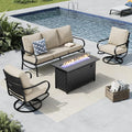 MFSTUDIO 4 Pieces Patio Conversation Sets, All Weather Metal Frame Outdoor Furniture Set Patio Sofas with 1 x 45 Rectangular Propane Fire Table, 1 x 3-Seat Sofa, 2 x Swivel Chairs, Beige Cushion