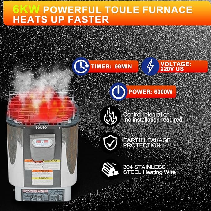 Outdoor Barrel Sauna, 6 Person Wood Steam Sauna Room with Porch, 6kw Toule Electric Heater with Sauna Stone, Canadian Red Ceder, Sauna Accessories, Roof, 94.48”*70.86“*70.86“ (Red Ceder)