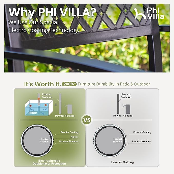 PHI VILLA 7-Piece Metal Patio Outdoor Table and Chairs Outdoor Dining Set - 60" Patio Table with Umbrella Hole and 6 Backyard Garden Chairs, Black