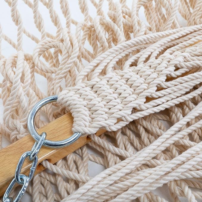 Original Pawleys Island Deluxe Oatmeal DuraCord Rope Hammock – 13 ft. x 60 in., 2-Person, 450 lb Capacity, Oak Spreader Bar, Zinc-Plated Hardware, Handcrafted in The USA