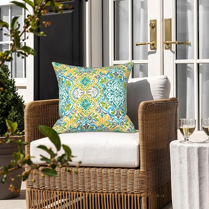 LVTXIII Outdoor Throw Pillow Covers 20 x 20 Inch, Covers ONLY Modern Cute Pattern Decorative Square Toss Pillow Case Pack of 2 for Home Patio Garden Sofa Bed Furniture, Damask Green
