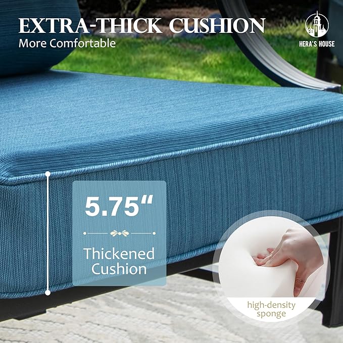 HERA'S HOUSE Outdoor Chairs Set of 2, 2 x Patio Chair with Pacific Blue Cushions, All Weather Outdoor Furniture for Lawn Garden Backyard Deck(Swivel Chairs)