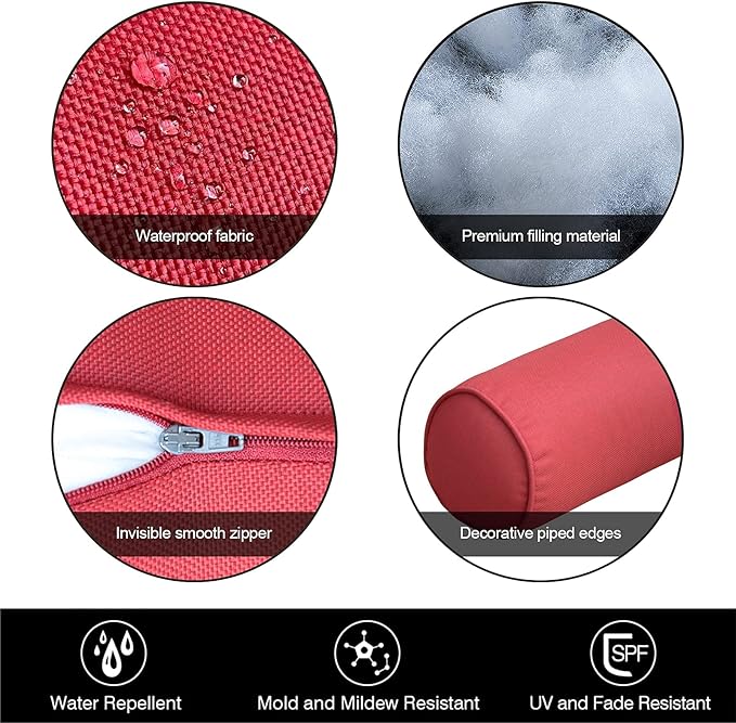 Indoor/Outdoor Bolster Pillows, 16x6 inches Solid Round Lumbar Cylinder Throw Pillows for Outdoor Furnitures, Set of 2, (Black)