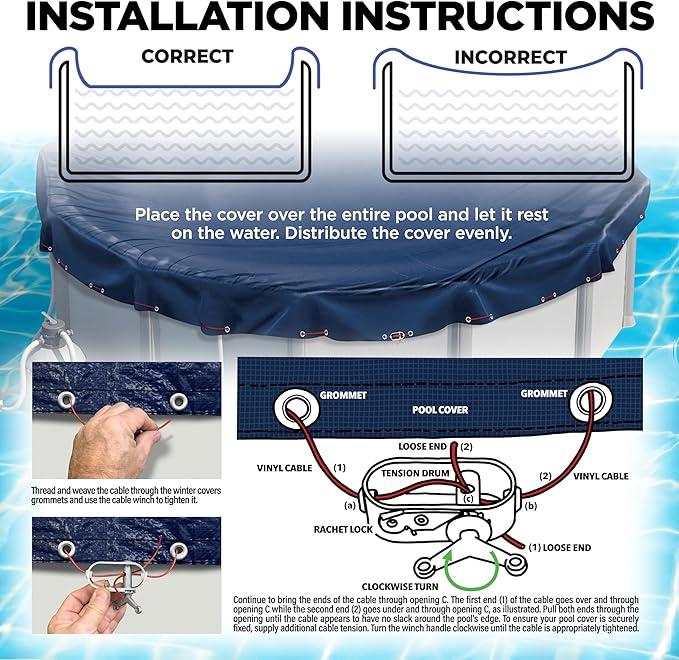 15 ft Round Pool Cover for Above Ground Pools, Above Ground Cover for Winter, Keeps Out Debris, Cold and UV Resistant, Supreme Mesh, Navy Blue