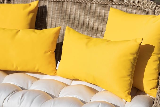 RSH DECOR: Square Throw Pillows Set of 2 | 17” x 17” | All-Weather Spun Fabric | Water and Fade-Resistant | Outdoor Accent Pillows for Patio Furniture | Yellow