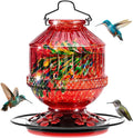 Blown Glass Hummingbird Feeders for Outdoors, 25 Ounces Wild Bird Nectar Feeder with Perch & 5 Flower Feeding Ports Leak Proof Hanging for Garden Backyard Decor, Gifts for Women Mom, Red