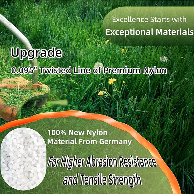 2-Pack String Trimmer Line .095 Compatible with Ego String Trimmer 095 Weed Eater String Pre-Cut Dual Color 3-section Fast-positioning Twisted Trimmer Line Universal Fit Weed Wacker String 14 ft