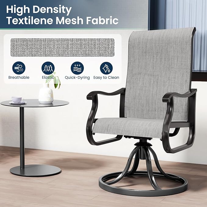 Amopatio Patio Swivel Chairs Set of 6, Outdoor Swivel Rocker Dining Chairs with All Weather Textilene High Back & Metal Frame, for Backyard Deck Lawn Garden (Light Gray)