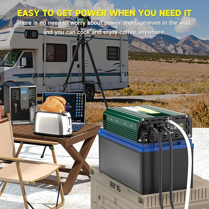 2000 Watt Inverter 12V to 110V/120V, Truck Inverter Modified Sine Wave 4000W Peak Power for Vehicles Car RV, with Remote Controller LED Digital Didplay 2 AC Outlets 3.4A USB Port