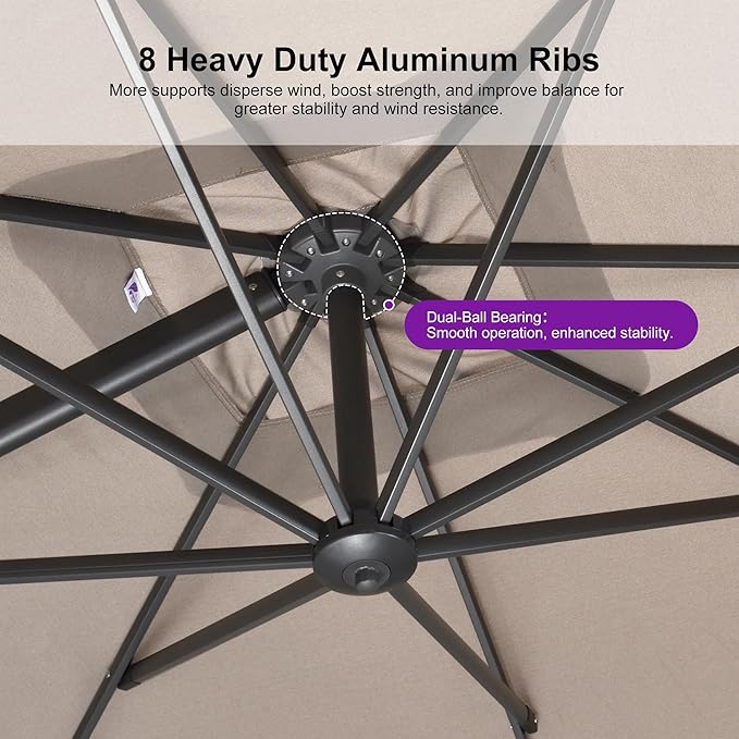 PURPLE LEAF 9 FT Outdoor Umbrella with Base Patio Cantilever Aluminum Umbrella with 3 Years Fade Resistance Recycled Fabric Offset Square with 360-degree Rotation for Deck Pool Garden, Sand Dune