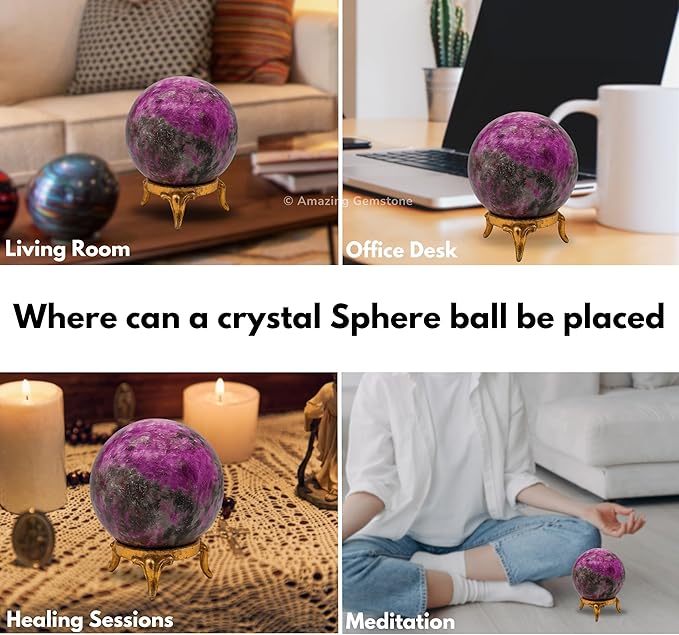 Amazing Gemstone Cobalt Calcite Crystal Ball with Stand - 2 Inches Crystal Sphere Meditation Balls for Witchcraft and Decorative Balls