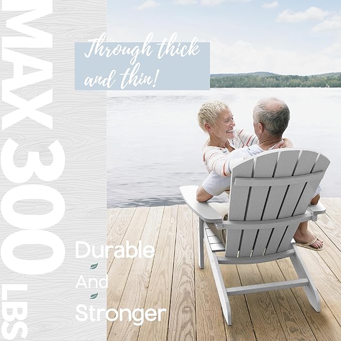 YEFU Adirondack Chair Weather Resistant: Outdoor Chair HIPS Plastic Adirondack Chairs - Patio Chairs with Wood Texture - Lawn Fire Pit Deck Porch Garden Chairs for Adults (White)
