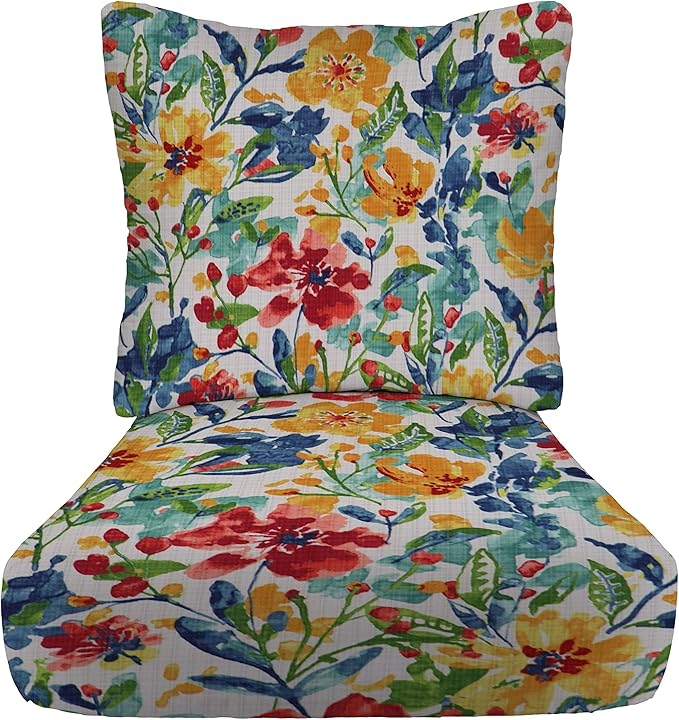 RSH DECOR Deep Seating Cushion with Pillow Back | 25” x 25.5” Seat | Water and Fade-Resistant Spun Fabric | Outdoor Chair Cushion Set for Patio Furniture | Oakmont Hightown Festival