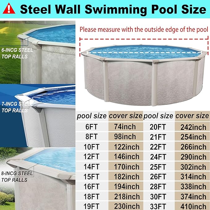 33 Ft Pool Cover, with Automatic Drain Round Pool Cover, One-Piece Quick Installation and Removal Above Ground Pool Cover, Preventing Waterlogging, UV Protected Solar Swimming Pool Cover
