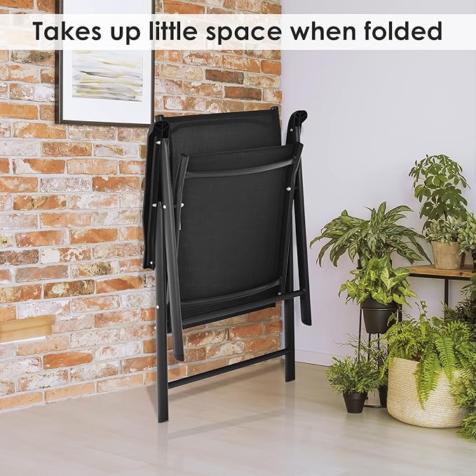 S AFSTAR Patio Chairs Set of 4, Outdoor Folding Dining Chairs with Armrests, Foldable Porch Chairs for Lawn Deck Backyard, Folding Chairs for Adults (Black)