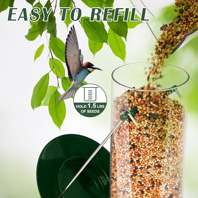 FEED GARDEN Metal Tube Bird Feeders for Outdoors Hanging, 6-Port Bird Feeder for Outside, Finch Feeders for Outside, Squirrel Proof Bird Feeders with Heavy Duty Metal Lid, Chew-Proof, 13 Inch Green