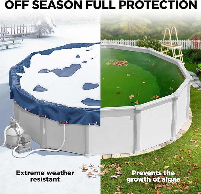 30 ft Round Pool Cover for Above Ground Pools, Above Ground Pool Cover, Swimming Pool Cover, Winter Pool Cover, Keeps Out Debris, Cold and UV Resistant, Supreme Mesh, Navy Blue