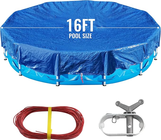 20Ft Pool Covers for (16Ft) Above Ground Pools, Winter Pool Cover,Heavy Duty Above Ground Pool Cover Includes Winch and Cable,UV Protection, Strength&Durability,Blue/Black(Cover Only)