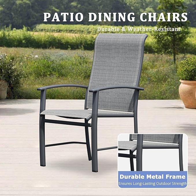 Outdoor Dining Chairs Set of 2, Stackable Patio Chairs with Metal Frame & Textilene Fabric,Perfect for Patio Garden Deck, Grey