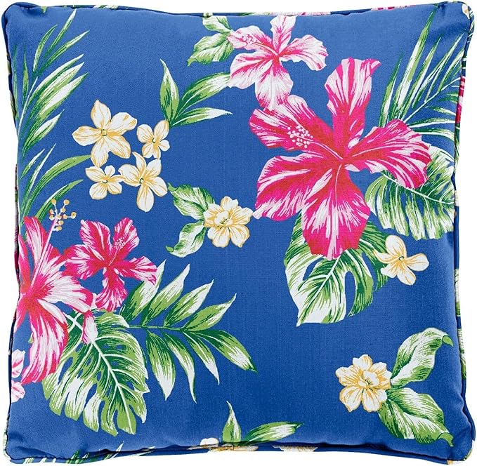 BrylaneHome 16" Square Toss Pillow - Patio & Outdoor - Patio & Outdoor - Water, Stain & Fade Resistant - Cobalt Tropicana