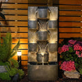 Outdoor Water Fountain Garden - Waterfall Large Water Feature Fountains with LED Lights & Pump, Concrete Artistry for Patio Yard Pool Home Decor, (45 inches Tall, Gray)