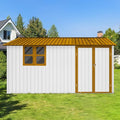 10x12 FT Outdoor Storage Shed,Metal Aluminum Waterproof Tool Sheds with Window,Heavy-Duty Sheds Unit w/Door and Vents,for Storing Bicycles,Lawnmowers,Barbeques,White+Yellow