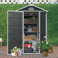 JT 4×6ft Resin Outdoor Storage Shed,Outdoor Storage Shed with Floor & Window to Store Patio Furniture, Garden Tools Bike Accessories, Beach Chairs and Lawn Mower. (Black, 4ft*6ft)