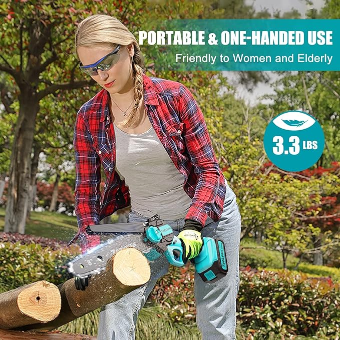 8 Inch Electric Chainsaw Cordless With Auto Oiler, Seniors Friendly Batteries Powered Hand held Chain saw Kit, Automatic Chain Tensioning & Auto Oiler For Tree Branches, Courtyard, And Garden