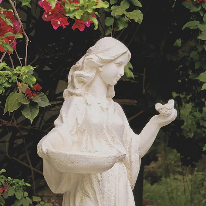Garden Nymph Girl Maid Statue 40'' Super High Woman Garden Statue with Holding Birdbath Bird Bath Bowl Outdoor Patio Yard Lawn Decor