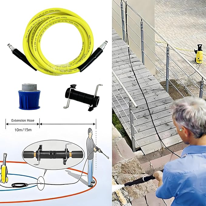 5800PSI/400Bar Ultra Flexible Pressure Washer Hose for Bosch Home Cleaning, 5M-30M High Pressure Extension Tube with Quick-Connect Adapter,(Red/Blue/Yellow/Green/Grey/Orange/Light Blue)(Yellow,32FT)