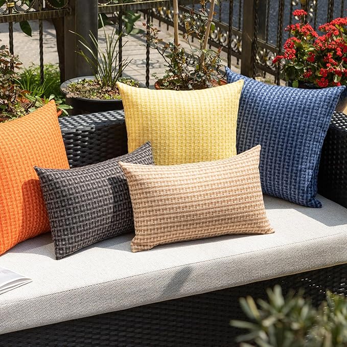 Kevin Textile Outdoor Waterproof Throw Pillow Covers Pack of 2 Farmhouse Decorative Cushion Covers for Garden Patio Tent Balcony Bench Couch Sofa 20x20 Inch, Yellow