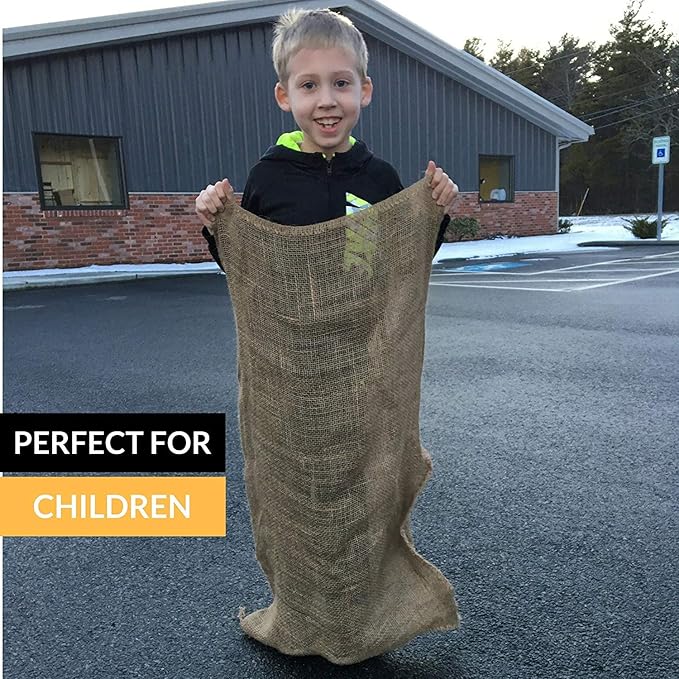 All Natural Reusable Jute Burlap Sacks 24" x 40" | Potato Sack Race Bags for Kids & Adults | Perfect Birthday Party Game | Eco-Friendly Biogradeable Food Storage | Shrub & Plant Frost Protection
