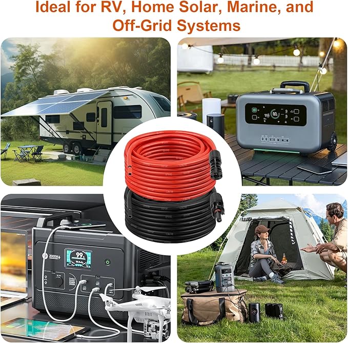 XRDS -RF Solar Extension Cable 8AWG, 50FT Red & Black Solar Panel Wire with Solar Connectors, PV Wire with Disconnect Wrenches & Extra Male/Female Connectors for RV, Camper, Inverter, Off-Grid System