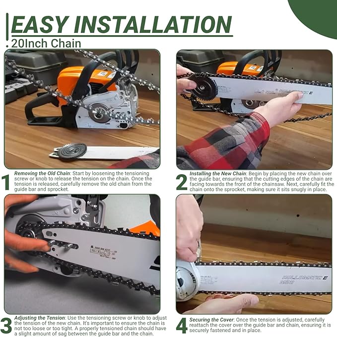 4-Pack 20 Inch Chainsaw Chain,3/8" LP Pitch .050" Gauge 72 Drive Links Compatible with Stihl MS311 MS391, Husqvarna 455(Rancher), Jonsered CS2166, Craftsman, Echo, Poulan, Ryobi, Ego and More