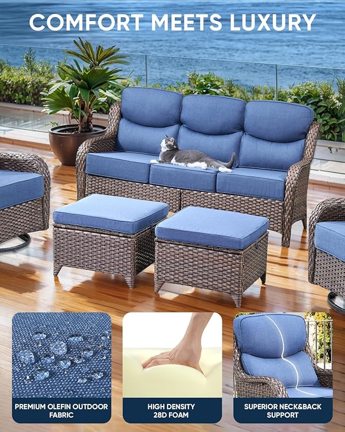 Luxury 24x24x6 Inch Smile Outdoor Cushions - 1 Set Deep Seat Water-Repellent Patio Furniture Replacement Cushion for Wicker Rattan Wood Metal Chair Glider Rocker Loveseat Sofa - Navy Blue