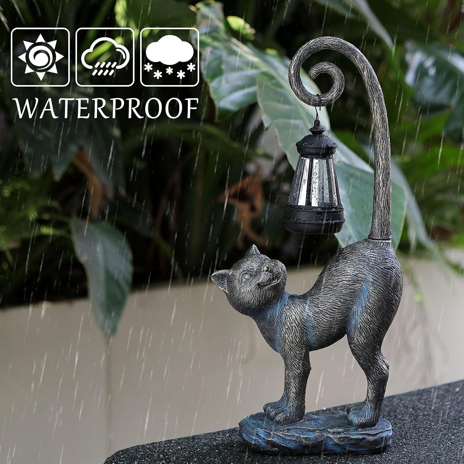 Solar Cat Outdoor Statues Halloween for Garden: Outdoor Decor Cat Figurine for Yard, Lawn, Patio, Porch, Balcony - Animal Art for Home Backyard - Birthday Gifts for Women Grandma Mom Sister