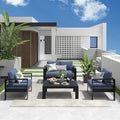 Solaste Outdoor Aluminum Furniture Set - 4 Pieces Patio Sectional Chat Sofa Conversation Set with Table,Black Frame and Blue Cushion