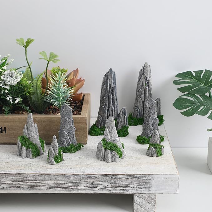BESPORTBLE 8Pcs Mini Zen Garden Decor - Resin Fake Rock Ornaments for Terrarium, Japanese Bonsai, Fairy Landscape & Tabletop Displays - Small Snake Habitat, Fall Micro Plants, Office Desk Accessories