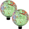 Sunnydaze 10-Inch Gazing Ball for Garden - Glass Gazing Globe for Outside - Garden Orb Yard Decor - Green Artistic - Set of 2