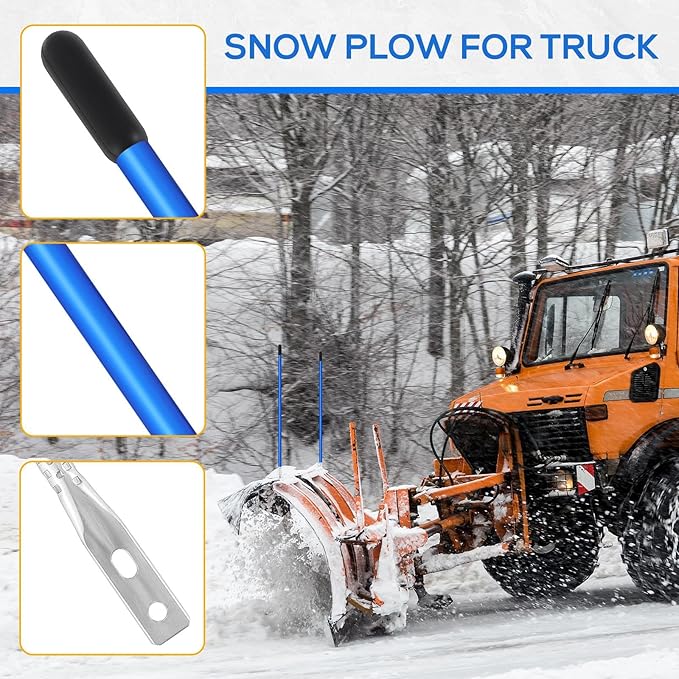 Lasnten 4 Pcs 27 Inch Snow Plow Blade Markers Guide Kit Steel Wire Inside Bolt on Bumper Guides High Visibility Easy Installation for ATV Snowplows(Blue)