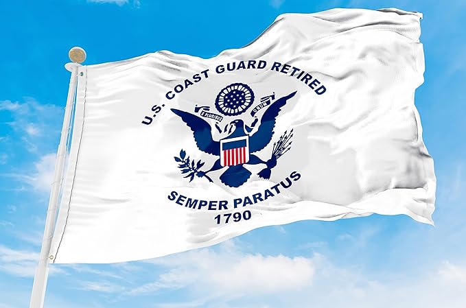 AGAS Coast Guard Retired Flag 3x5 Ft - Printed 200 Denier Nylon - Double Stitched Edges Canvas Header Brass Grommets - Indoor/Outdoor Coast Guard Retired Flag 3' x 5'