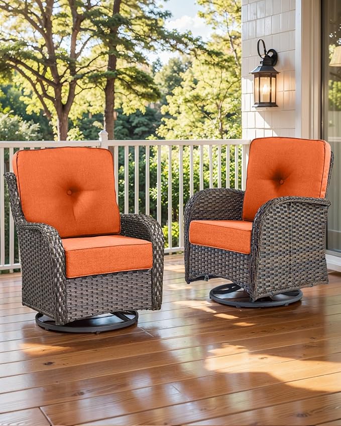 Luxury 22x24/22x25 6-Inch Patio Chair Cushions Set of 3 - Memory Foam Deep Seat Water Repellent Patio Cushion for Lawn Dining Rocking Swivel Chairs Loveseat 3-Seater Sectional Sofa - Orange