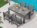 SERWALL Patio Dining Set for 4, Outdoor Dining Sets for 4 Person with 1 Umbrella Hole Cut-Out Rectangular Table and 4 Chairs, HDPE Dining Sets for Garden, Backyard, Poolside, Gray
