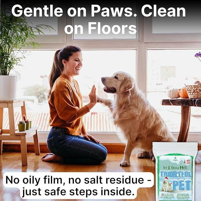 Thawtful Pet Safe Ice Melt – Pet Friendly Ice Melt, Snow Melt – Green Granules with CMA, Melts to −12°F (−24°C) - Driveway Salt & Sidewalk Salt for Ice (20 qt. - 42.6 lb.)