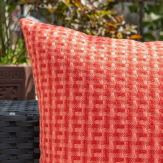 Kevin Textile Outdoor Waterproof Throw Pillow Covers Pack of 2 Farmhouse Decorative Cushion Covers for Garden Patio Tent Balcony Bench Couch Sofa 12x20 Inch, Red