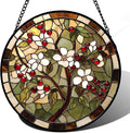 CRIS GIF Stained Glass Window Hanging - Hawthorn Tree Birth Flowers Suncatcher for Doors Garden Patio Sun Catchers Decor Christmas Mother's Day Birthday Gifts for Women Men Mom Nana Friend 6.3 in
