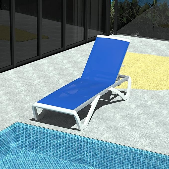 Domi Outdoor Lounge Chair, Aluminum Patio Chaise Lounge with 5 Position Adjustable Backrest and Wheels, All Weather Reclining Chair for Patio, Yard, Balcony, Poolside (Blue)