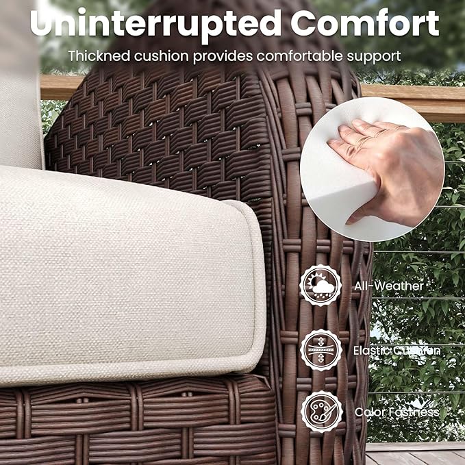 10 Pieces Patio Furniture Sets with Fire Pit Table, Wicker Rattan High Back Outdoor Swivel Rocking Chairs Set with 3-Seat Couch, Ottomans and Side Table